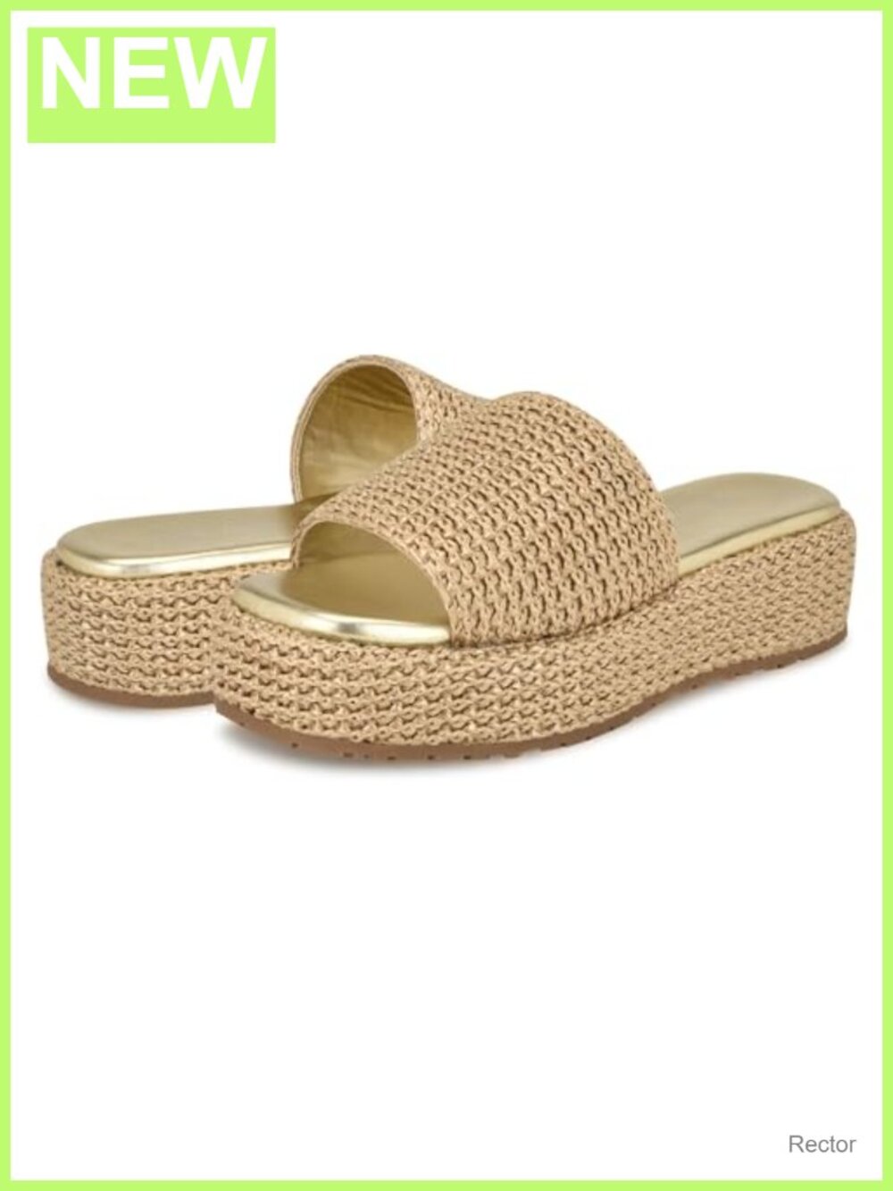 Nine West Keziah Woven Slingback Wedge Sandals Square Toe Slip On 2.05" Heel
